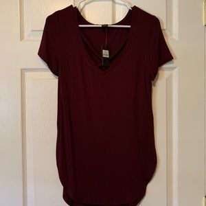 Maroon tee with cross-neck detail (never worn)